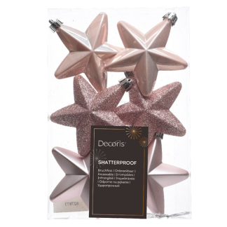 Decoris Kerst ornamenten | Sterren | 6 stuks (Roze) 027873 K151000439 - 