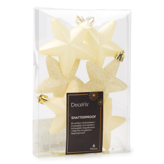 Decoris Kerst ornamenten | Sterren | 6 stuks (Wit) 27867 K151000732 - 1