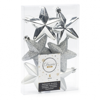 Decoris Kerst ornamenten | Sterren | 6 stuks (Zilver) 027861 K151000428 - 1