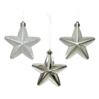 Decoris Kerst ornamenten | Sterren | 6 stuks (Zilver) 027861 K151000428 - 2