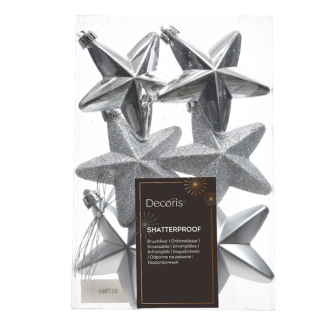 Decoris Kerst ornamenten | Sterren | 6 stuks (Zilver) 027861 K151000428 - 