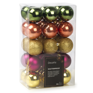 Decoris Kerstballen| Decoris | Ø 6 cm | 30 stuks  (Groen/oranje/goud/roze/donkergoud) 21412 K151000721 - 1
