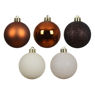 Decoris Kerstballen| Decoris | Ø 6 cm | 30 stuks  (Koper/bruin/donkerbruin/wit) 21414 K151000722 - 2