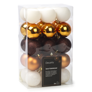 Decoris Kerstballen| Decoris | Ø 6 cm | 30 stuks  (Koper/bruin/donkerbruin/wit) 21414 K151000722 - 1