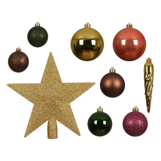 Decoris Kerstballen| Decoris | 33 stuks  (Met piek, IJspegels, Goud/groen/paars/koper/bruin) 21421 K151000724 - 2
