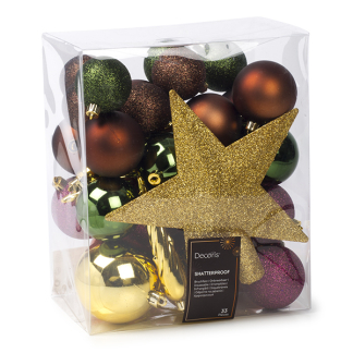 Decoris Kerstballen| Decoris | 33 stuks  (Met piek, IJspegels, Goud/groen/paars/koper/bruin) 21421 K151000724 - 1