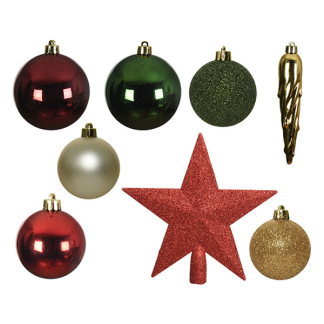 Decoris Kerstballen| Decoris | 33 stuks  (Met piek, IJspegels, Groen/rood/goud/champagne) 23337 K151000727 - 2
