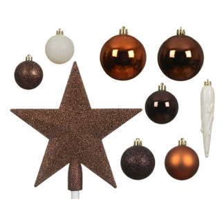 Decoris Kerstballen| Decoris | 33 stuks  (Met piek, IJspegels, Oranje/bruin/wit/koper) 21423 K151000725 - 2