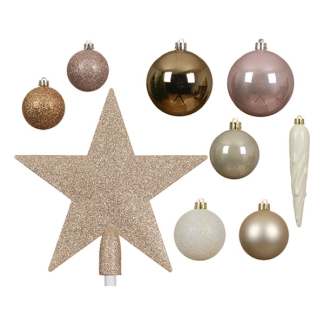 Decoris Kerstballen| Decoris | 33 stuks  (Met piek, IJspegels, Roze/wit/brons/champagne) 21424 K151000726 - 2