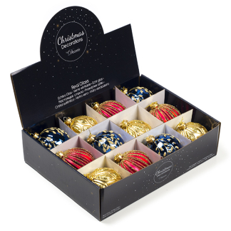 Decoris Kerstballen | Ø 10 cm | 12 stuks (Blauw/Goud/Rood) 62618 K151000616 - 1