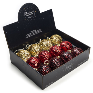 Decoris Kerstballen | Ø 10 cm | 12 stuks (Goud/Rood/Donkerrood) 68523 K151000610 - 1