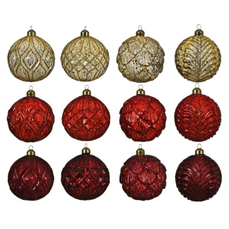 Decoris Kerstballen | Ø 10 cm | 12 stuks (Goud/Rood/Donkerrood) 68523 K151000610 - 