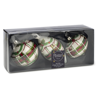 Decoris Kerstballen | Ø 8 cm | 3 stuks (Wit/Groen/Rood) 62066 K151000611 - 1