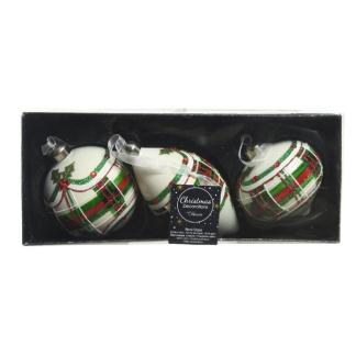 Decoris Kerstballen | Ø 8 cm | 3 stuks (Wit/Groen/Rood) 62066 K151000611 - 