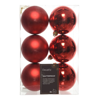 Decoris Kerstballen | Ø 8 cm | 6 stuks (Rood) 022052 K151000413 - 