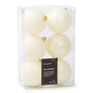 Decoris Kerstballen | Ø 8 cm | 6 stuks  (Wit) 22108 K151000729