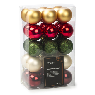 Decoris Kerstballen | Decoris | Ø 6 cm | 30 stuks  (Goud/rood/groen/champagne/donkerrood) 20118 K151000720 - 1