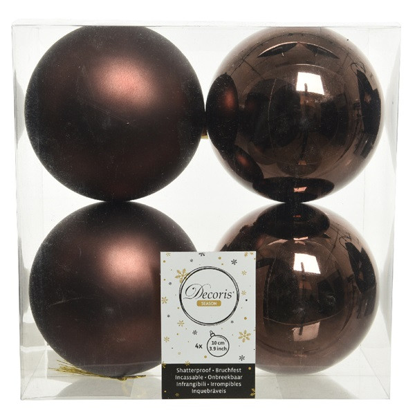 Decoris Kerstballen set | Decoris | Ø 10 cm | 4 stuks (Bruin) 022207 K151000458 - 2