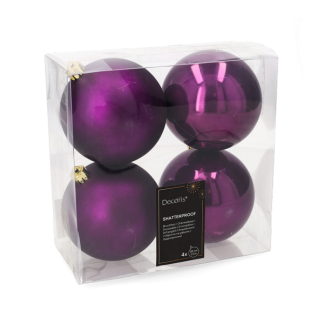 Decoris Kerstballen set | Decoris | Ø 10 cm | 4 stuks (Paars) 22820 K151000918 - 2