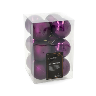 Decoris Kerstballen set | Decoris | Ø 6 cm | 12 stuks (Paars) 22806 K151000916 - 2
