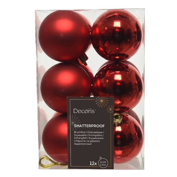 Decoris Kerstballen set | Decoris | Ø 6 cm | 12 stuks (Rood) 021832 K151000412 - 3