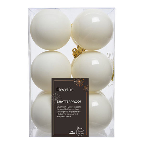 Decoris Kerstballen set | Decoris | Ø 6 cm | 12 stuks (Wit) 21918 K151000728 - 1