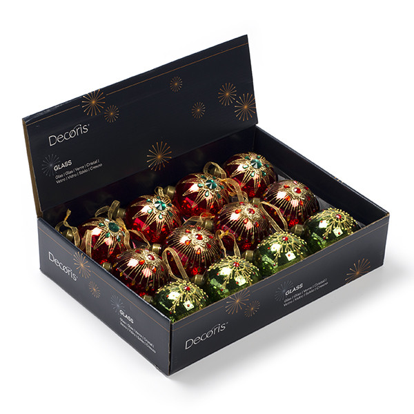 Decoris Kerstballen set | Decoris | Ø 8 cm | 12 stuks (Glas, Rood/Groen) 070190 K150304030 - 1