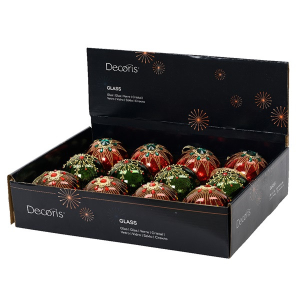 Decoris Kerstballen set | Decoris | Ø 8 cm | 12 stuks (Glas, Rood/Groen) 070190 K150304030 - 5