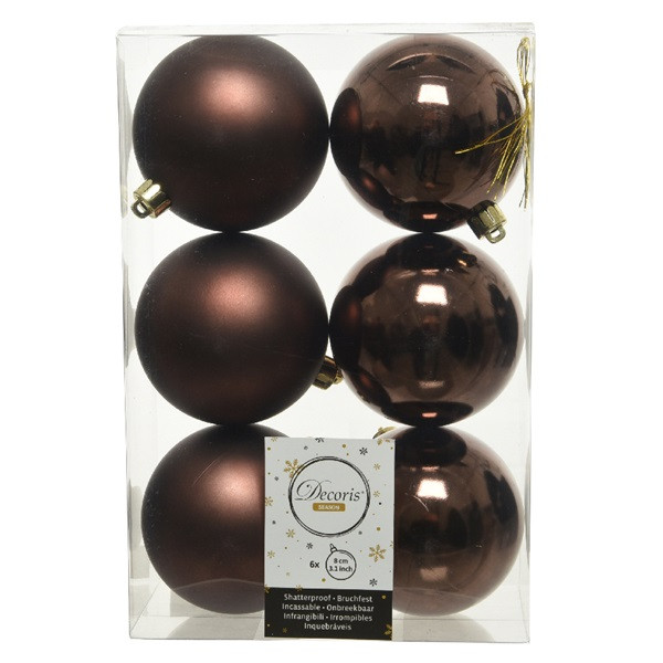 Decoris Kerstballen set | Decoris | Ø 8 cm | 6 stuks (Bruin) 022055 K151000457 - 2