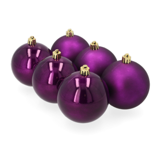 Decoris Kerstballen set | Decoris | Ø 8 cm | 6 stuks (Paars) 22813 K151000917 - 1