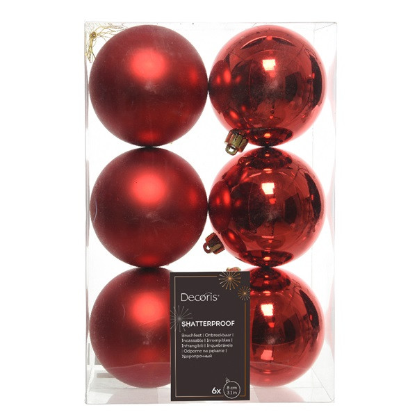 Decoris Kerstballen set | Decoris | Ø 8 cm | 6 stuks (Rood) 022052 K151000413 - 3