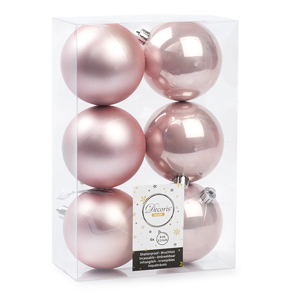 Decoris Kerstballen set | Decoris | Ø 8 cm | 6 stuks (Roze) 022114 K151000435 - 1