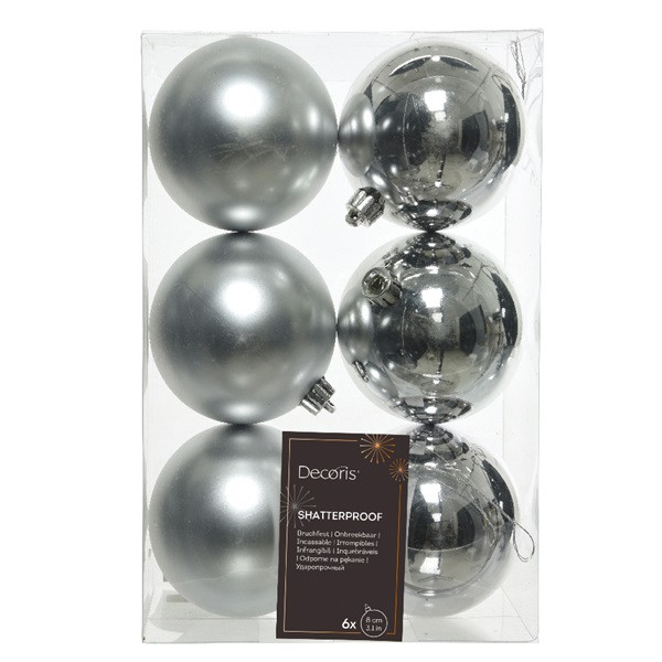 Decoris Kerstballen set | Decoris | Ø 8 cm | 6 stuks (Zilver) 022051 K151000424 - 3