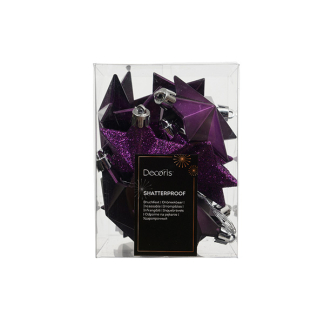 Decoris Kerstballen set | Decoris | 12 stuks (Ster, Paars) 28476 K151000929