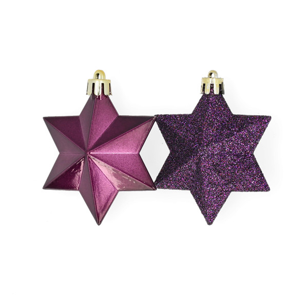 Decoris Kerstballen set | Decoris | 12 stuks (Ster, Paars) 28476 K151000929 - 2
