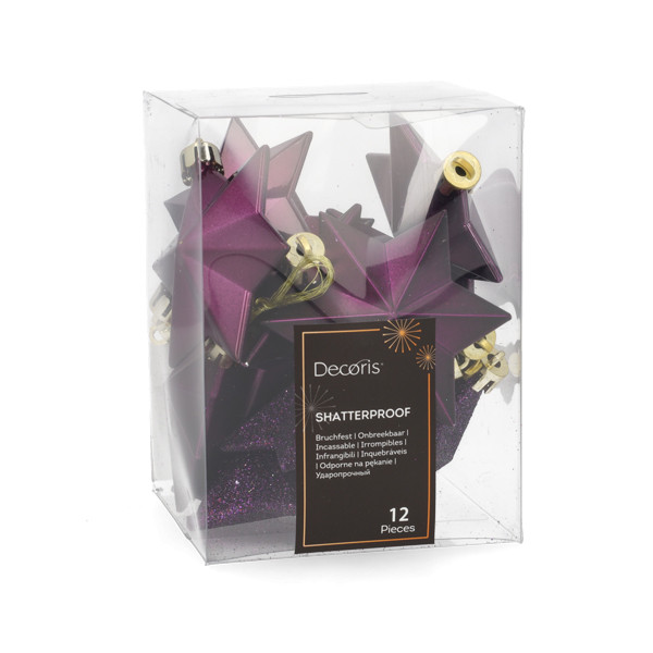 Decoris Kerstballen set | Decoris | 12 stuks (Ster, Paars) 28476 K151000929 - 3