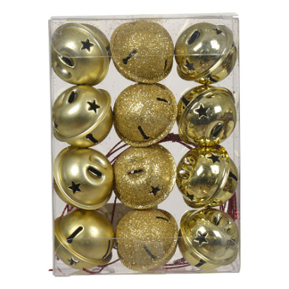 Decoris Kerstbelletjes | Decoris | 12 stuks (Ø 3 cm, Metaal, Goud) 386730 K151001711