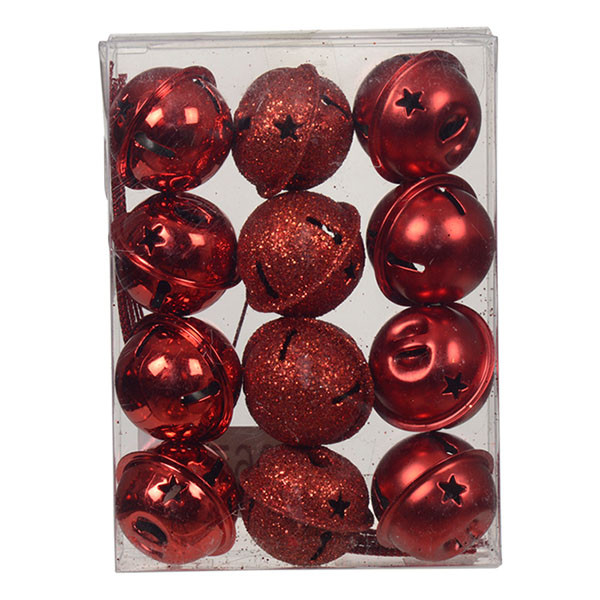 Decoris Kerstbelletjes | Decoris | 12 stuks (Ø 3 cm, Metaal, Rood) 386732 K151001713 - 1