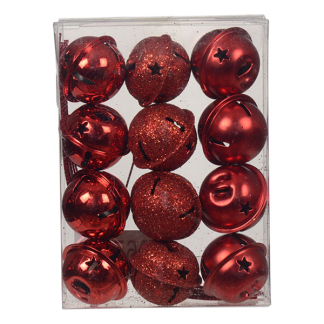 Decoris Kerstbelletjes | Decoris | 12 stuks (Ø 3 cm, Metaal, Rood) 386732 K151001713
