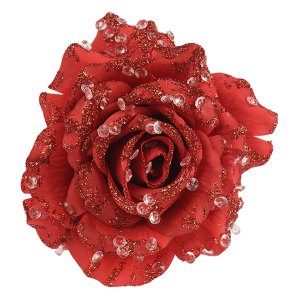 Decoris Kerstbloem | Decoris | Roos (Rood, Glitters) 701427 K151001921 - 1