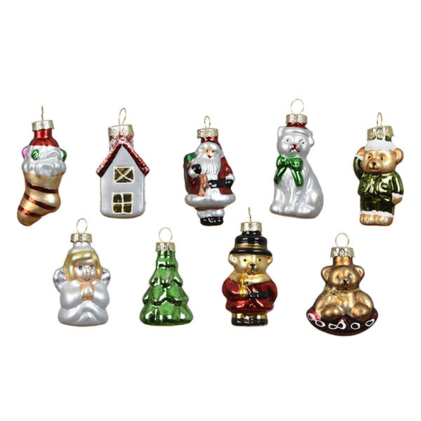 Decoris Kerstfiguur kerst ornament | Decoris | Set van 9 (Bruin/rood/groen, Glas) 121849 K151001706 - 2