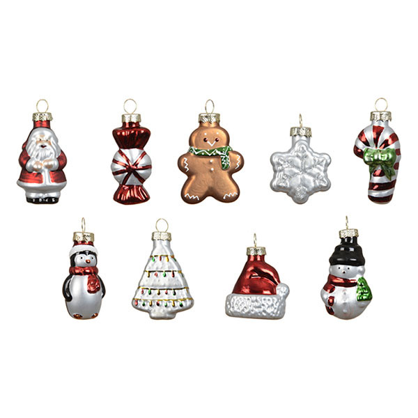 Decoris Kerstfiguur kerst ornament | Decoris | Set van 9 (Wit/rood, Glas) 121850 K151001707 - 2