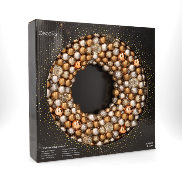 Decoris Kerstkrans | Decoris | Ø 33 cm (Kerstballen, Kunststof, Goud) 29986 K151100155 - 3