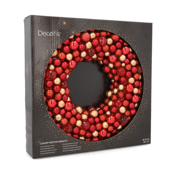 Decoris Kerstkrans | Decoris | Ø 33 cm (Kerstballen, Kunststof, Rood) 29982 K151100154 - 3