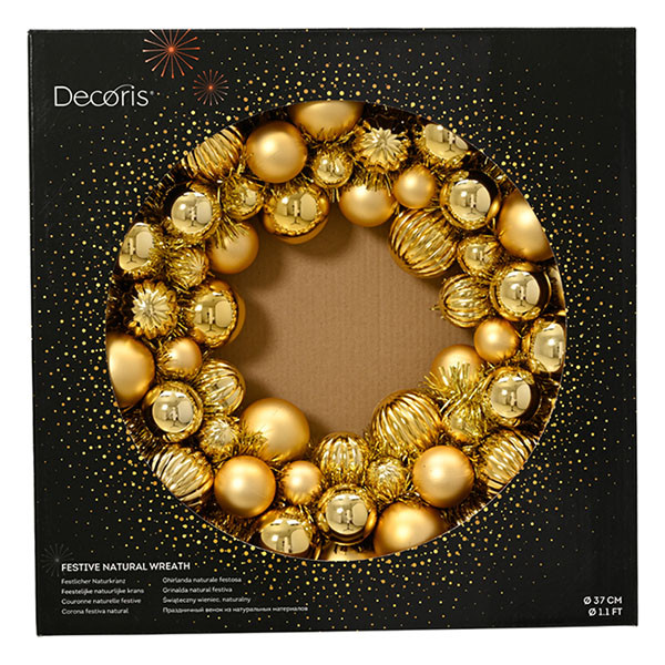 Decoris Kerstkrans | Decoris | Ø 38 cm (Kerstballen, Kunststof, Goud) 23743 K151001660 - 2