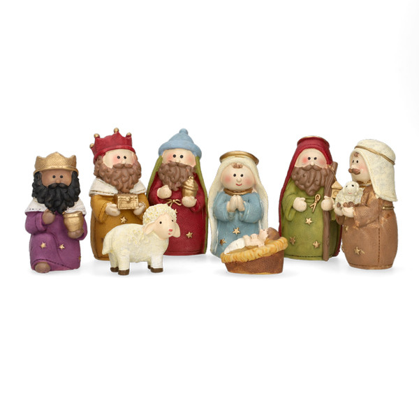 Decoris Kerststal figuren | Decoris | Tot 9.5 cm | Set van 8 (Polyresin) 598474 K151001069 - 1