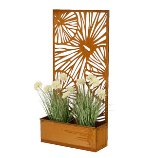 Decoris Metalen tuinscherm | Decoris | 57 x 21 x 118 cm (Met plantenbak, IJzer, Bruin) 867189 K170105511 - 2