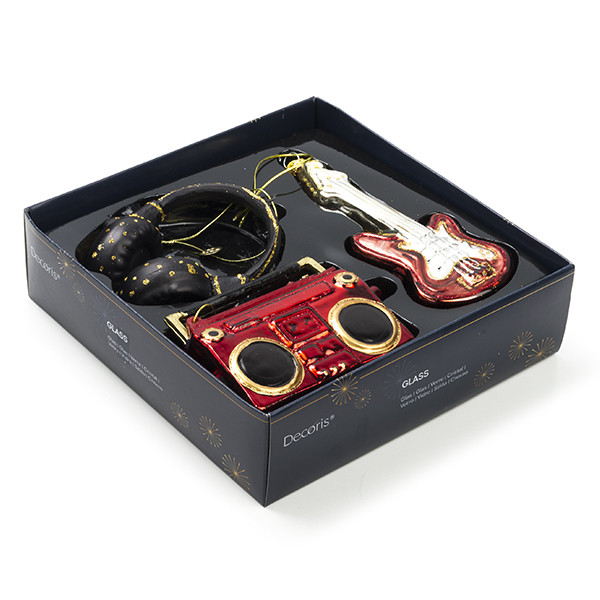 Decoris Muziek kerst ornament | Decoris | Set van 3 (Glas) 120784 K151000705 - 1