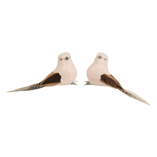 Decoris Vogel kerst ornament | Decoris | 2 stuks (Beige, Clip) 704453 K151001931