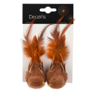 Decoris Vogel kerst ornament | Decoris | 2 stuks (Bruin, Clip) 704452 K151001930 - 2